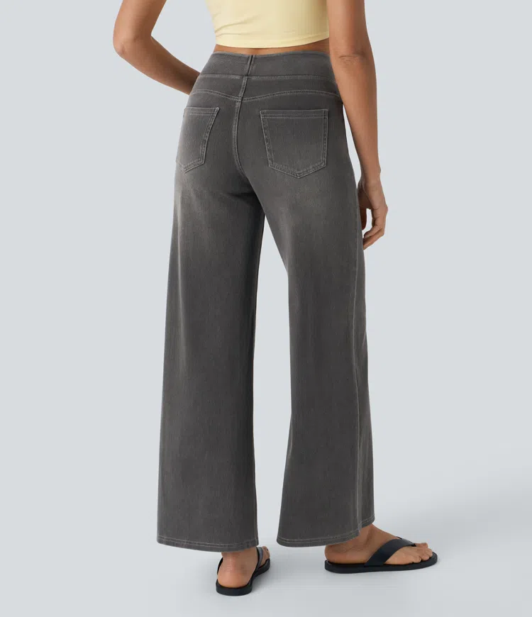 Weite Stretch-Jeans mit hoher Taille ohne Reißverschluss
