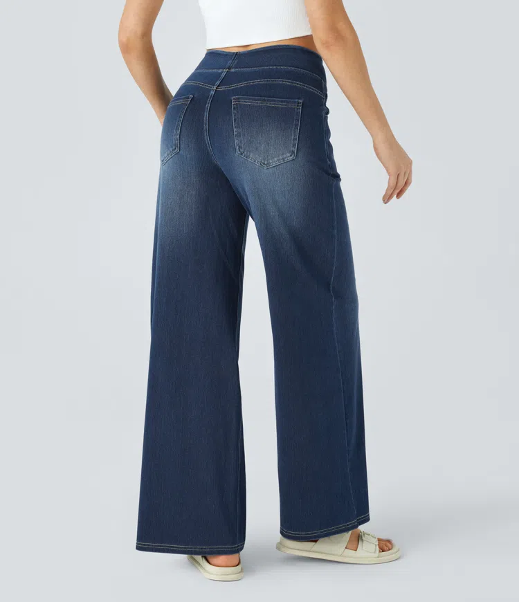 Weite Stretch-Jeans mit hoher Taille ohne Reißverschluss