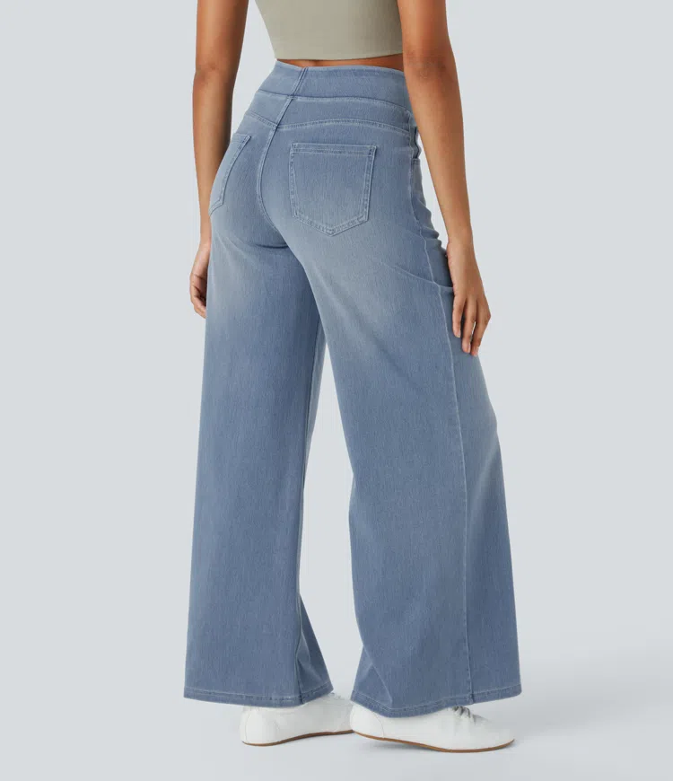 Weite Stretch-Jeans mit hoher Taille ohne Reißverschluss