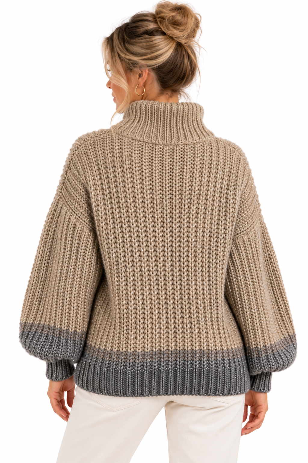 Glitzer-Strickjacke mit Stehkragen und Reißverschluss