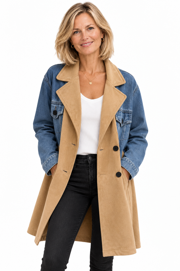 Jeansjacke im Patchwork-Look mit Reverskragen
