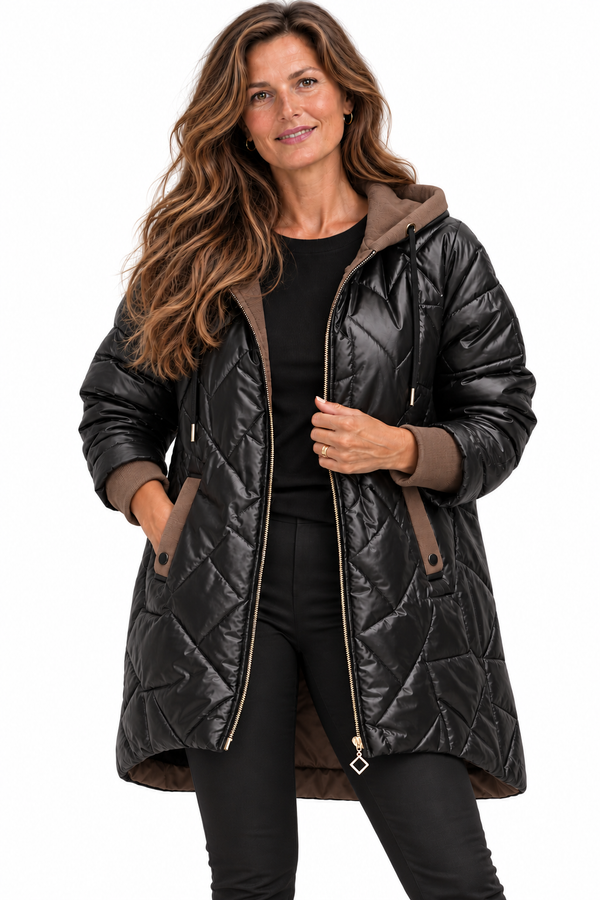 Taillierte wasserabweisende Winterjacke mit gefütterter Kapuze