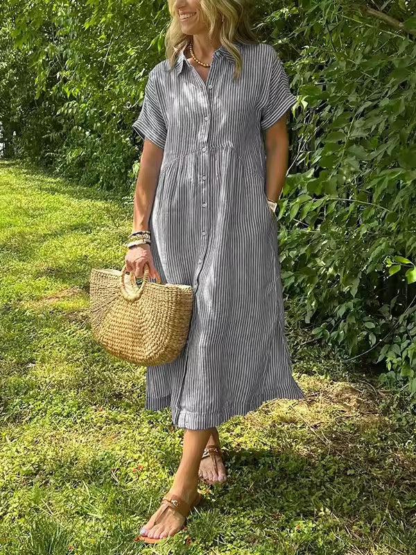 SommerWelle | Gestreiftes Hemdblusenkleid mit Knopfleiste