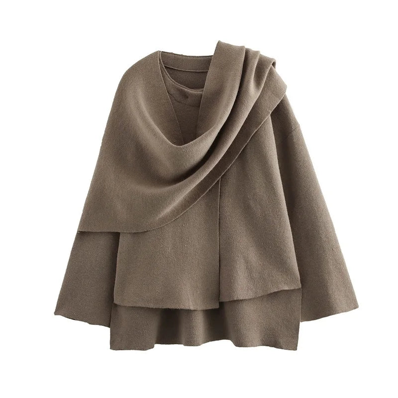 EleganteSchicht | Asymmetrischer Cape-Pullover für stilvolle Wärme