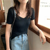 SchickForm | Geripptes V-Ausschnitt Kurzarm Strickshirt