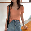 SchickForm | Geripptes V-Ausschnitt Kurzarm Strickshirt