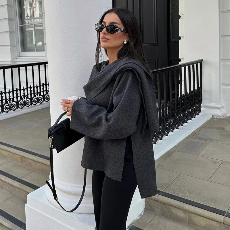 EleganteSchicht | Asymmetrischer Cape-Pullover für stilvolle Wärme