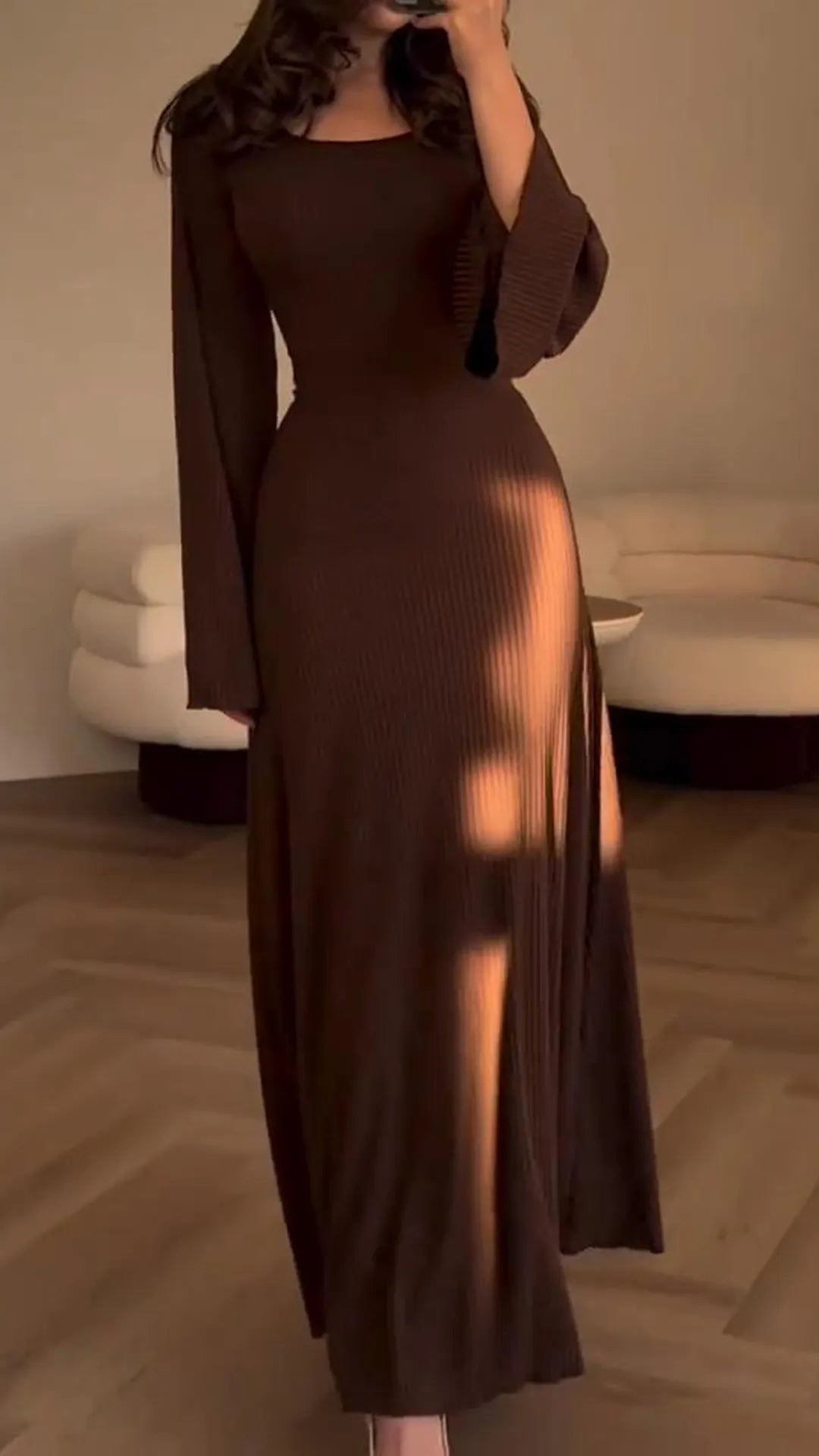 GlamStil | Damen Langarm Maxikleid Figurbetont und Stilvoll