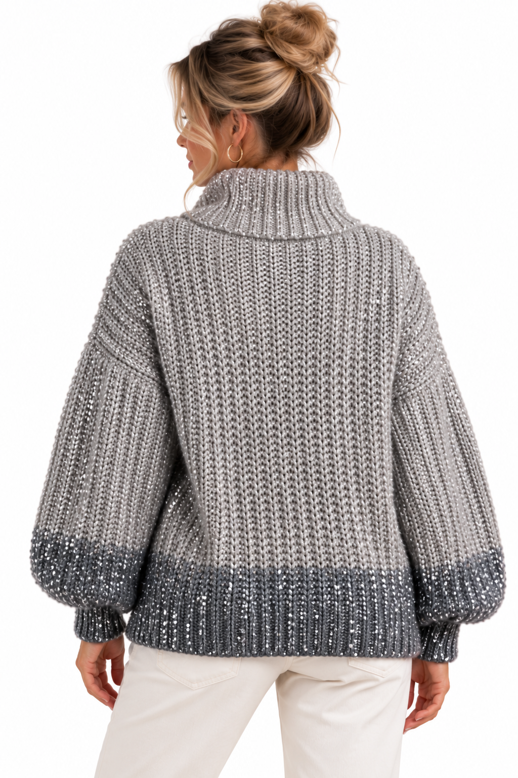 Glitzer-Strickjacke mit Stehkragen und Reißverschluss