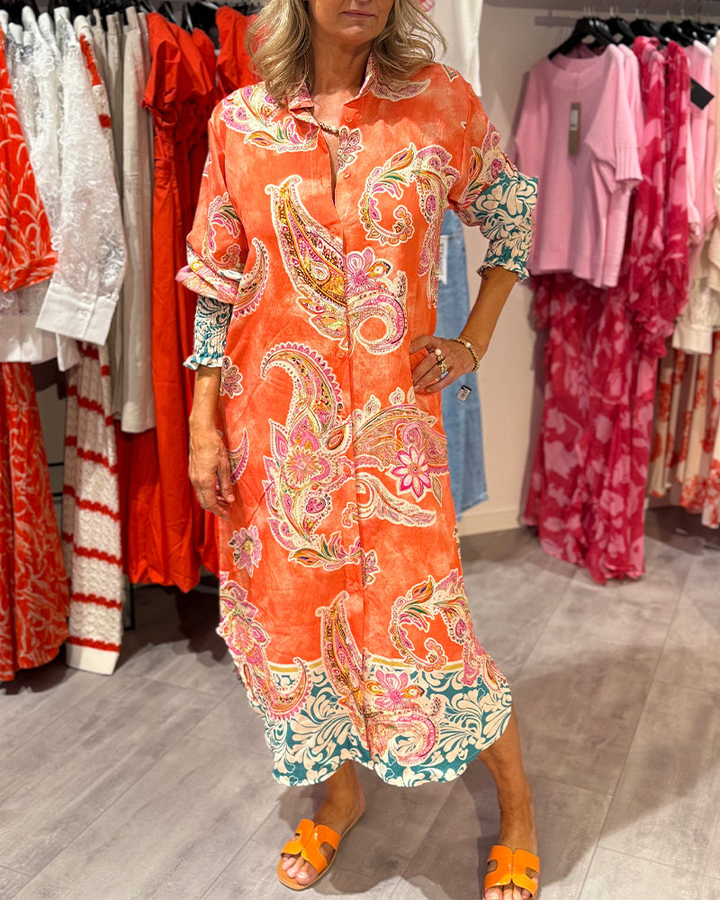 TrendAura | Midi-Hemdblusenkleid mit buntem Paisley-Druck