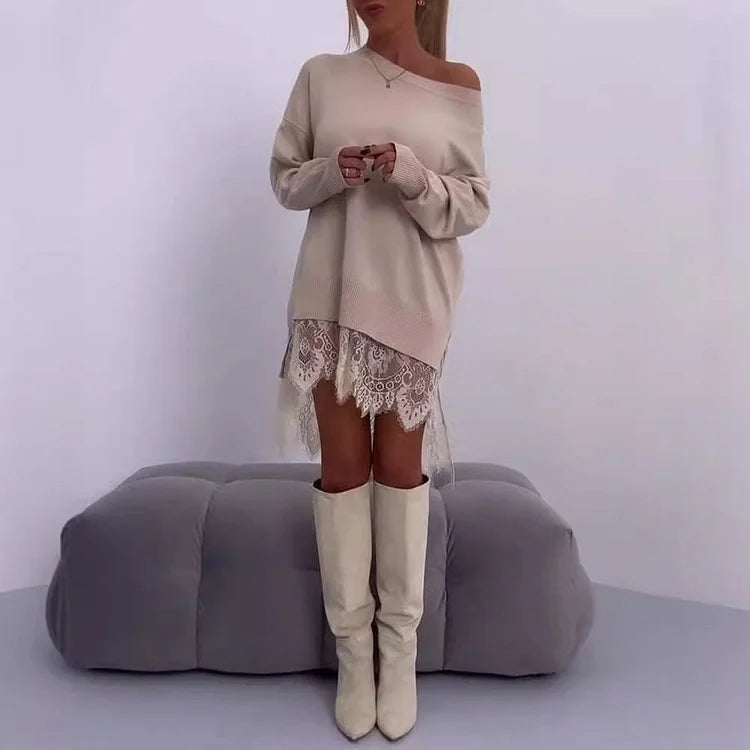 ModischerLook | Lockeres Sweatshirt mit Spitzenbesatz und Schlitz