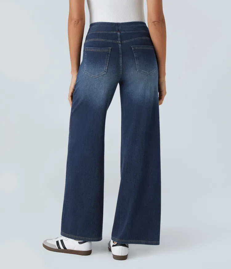 Weite Stretch-Jeans mit hoher Taille ohne Reißverschluss