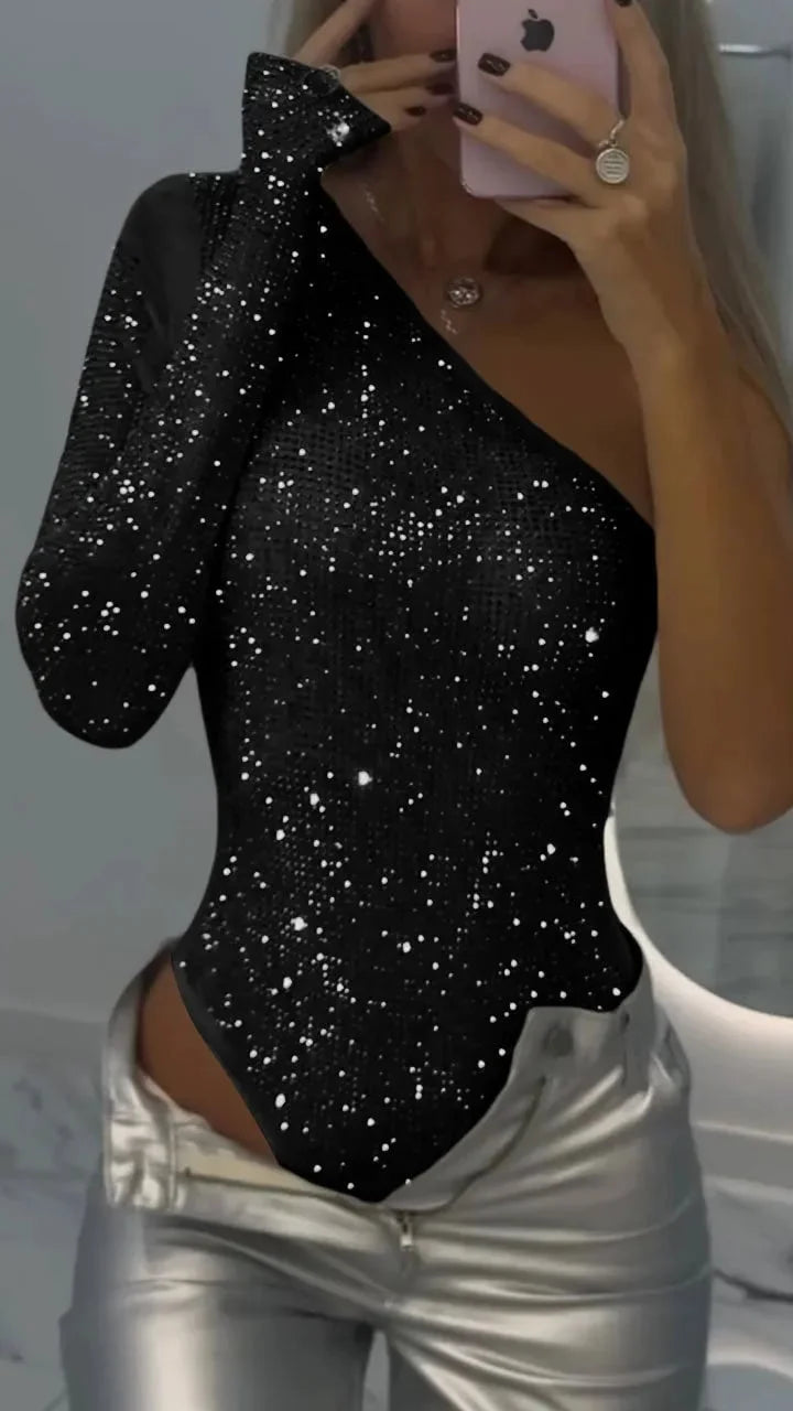 SternGlanz | Einseitiger Figurbetonter Damen-Top mit Strass
