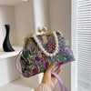 FloraPerle | Vintage Handtasche mit Perlengriff & Blumenmuster
