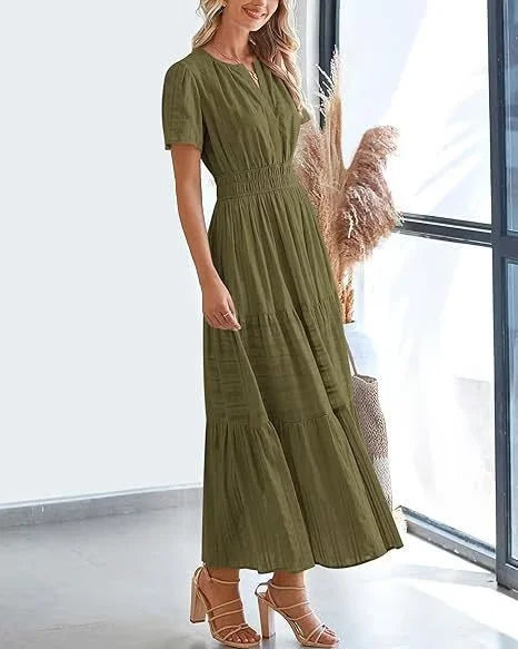 StilvollerFluss | Lockeres Maxikleid mit Taillierung und V-Ausschnitt