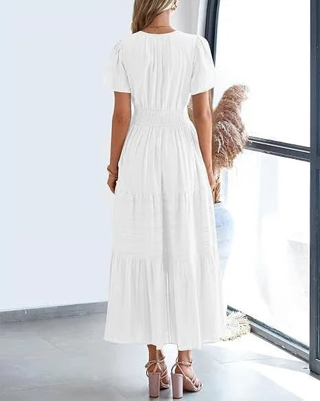 StilvollerFluss | Lockeres Maxikleid mit Taillierung und V-Ausschnitt