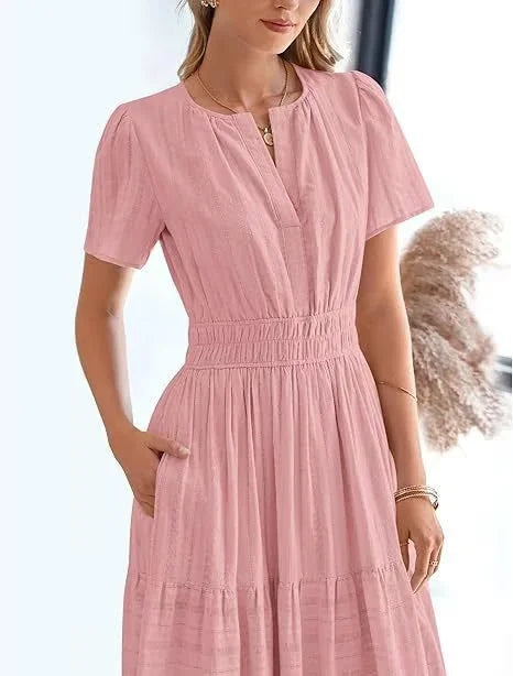 StilvollerFluss | Lockeres Maxikleid mit Taillierung und V-Ausschnitt