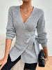 StrickChic | Damen Wickelstrickjacke mit Bindegürtel