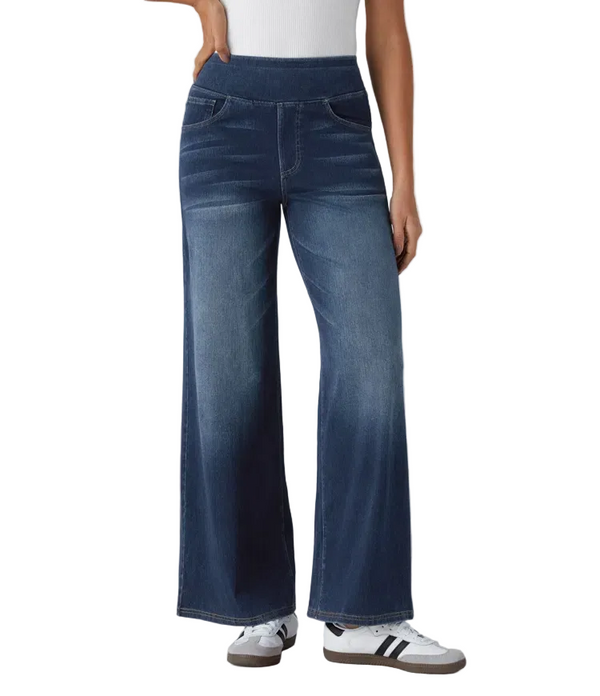 Weite Stretch-Jeans mit hoher Taille ohne Reißverschluss