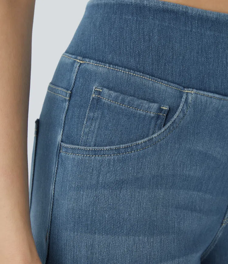 Weite Stretch-Jeans mit hoher Taille ohne Reißverschluss