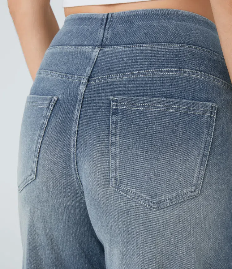 Weite Stretch-Jeans mit hoher Taille ohne Reißverschluss