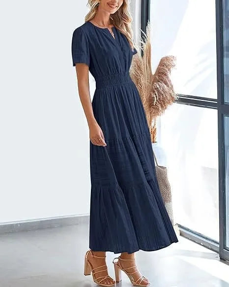 StilvollerFluss | Lockeres Maxikleid mit Taillierung und V-Ausschnitt