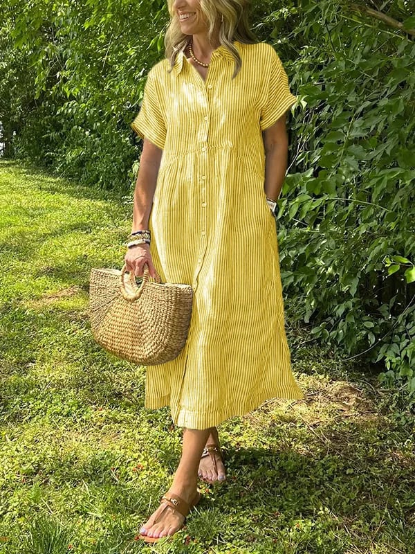 SommerWelle | Gestreiftes Hemdblusenkleid mit Knopfleiste