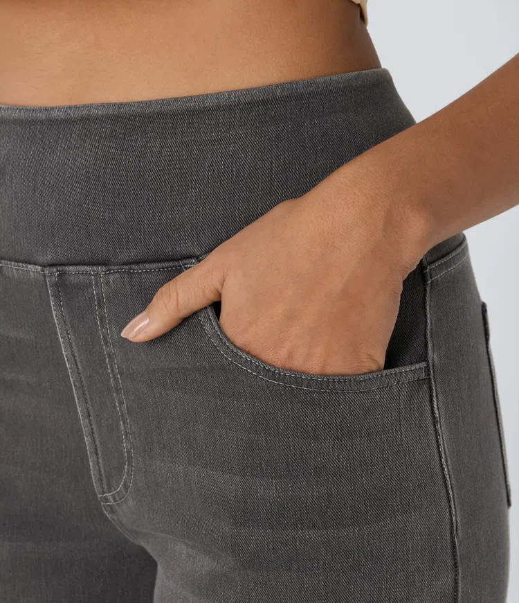 Weite Stretch-Jeans mit hoher Taille ohne Reißverschluss