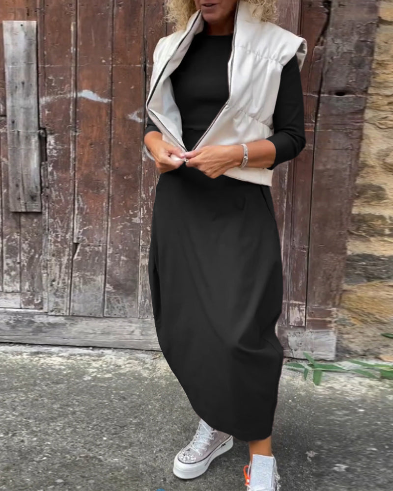 ChicKleid | Elegantes Midikleid mit lockerer Passform und Seitentaschen