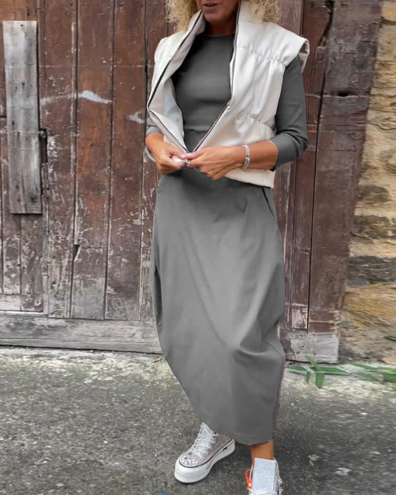 ChicKleid | Elegantes Midikleid mit lockerer Passform und Seitentaschen