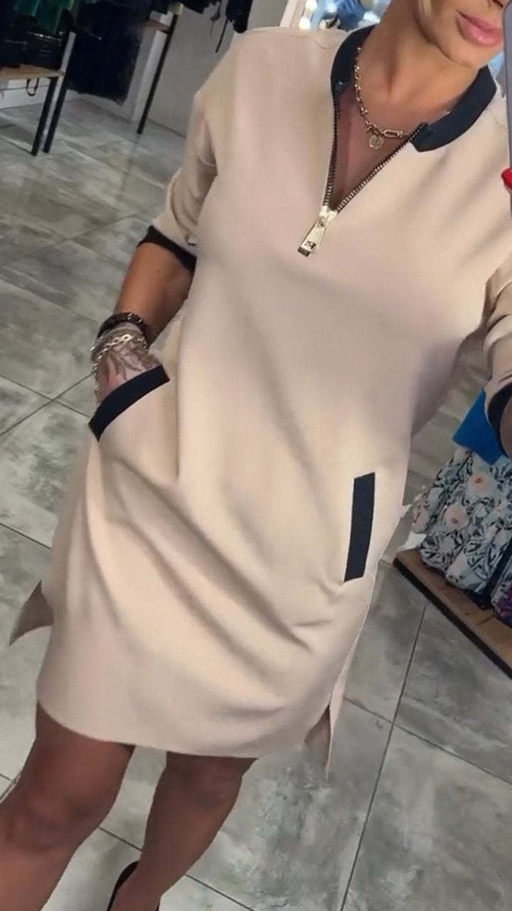StilKleid | Modisches Freizeitkleid mit Reißverschluss & Taschen