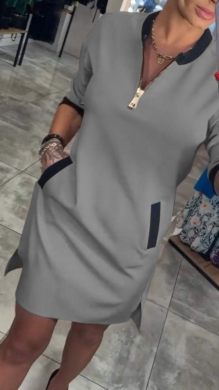 StilKleid | Modisches Freizeitkleid mit Reißverschluss & Taschen
