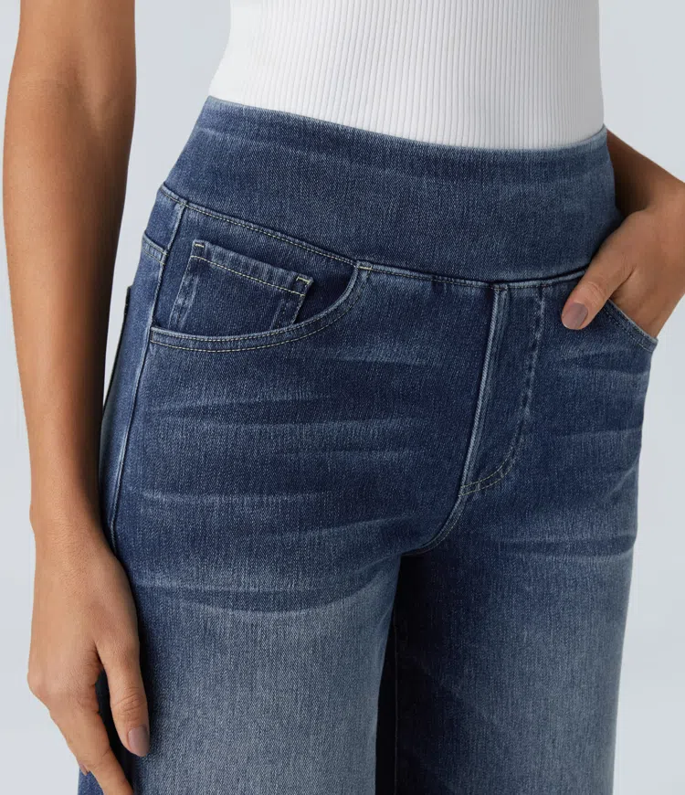 Weite Stretch-Jeans mit hoher Taille ohne Reißverschluss