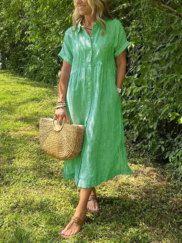 SommerWelle | Gestreiftes Hemdblusenkleid mit Knopfleiste