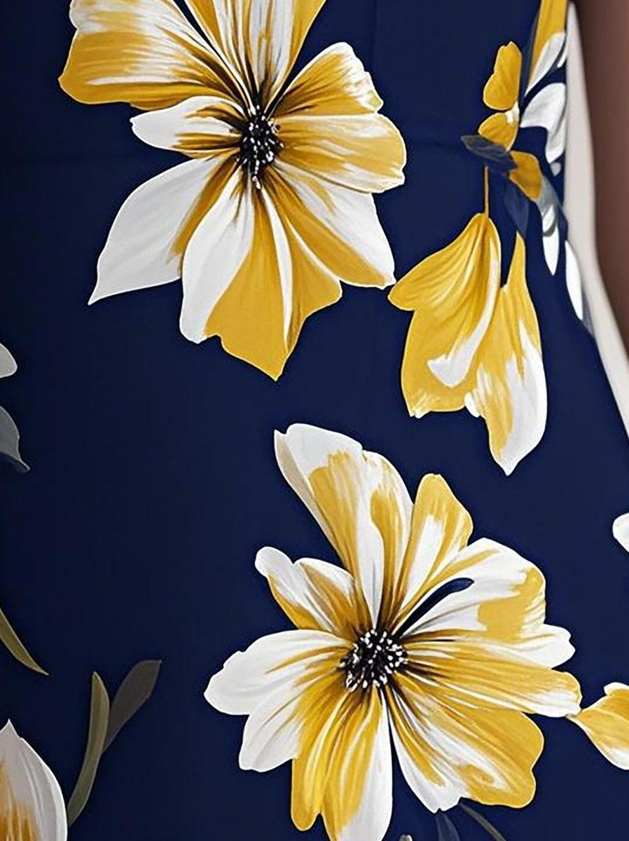 StilRein | Figurbetontes Midi-Kleid mit Blumenmuster