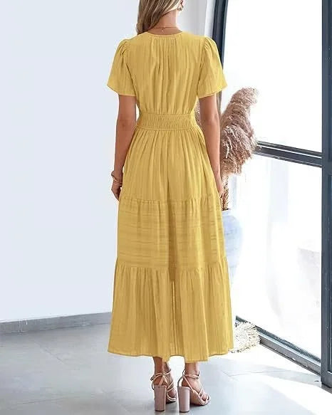 StilvollerFluss | Lockeres Maxikleid mit Taillierung und V-Ausschnitt