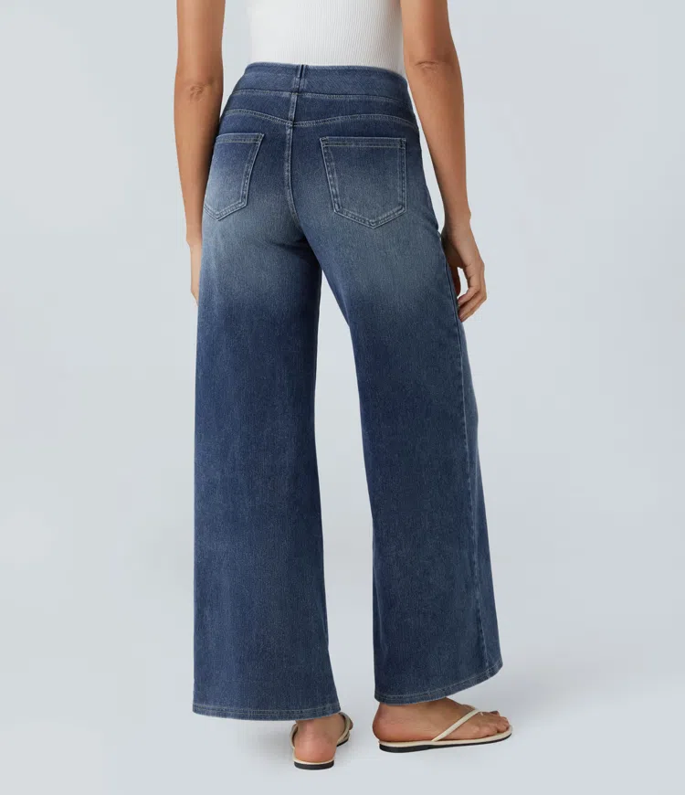Weite Stretch-Jeans mit hoher Taille ohne Reißverschluss