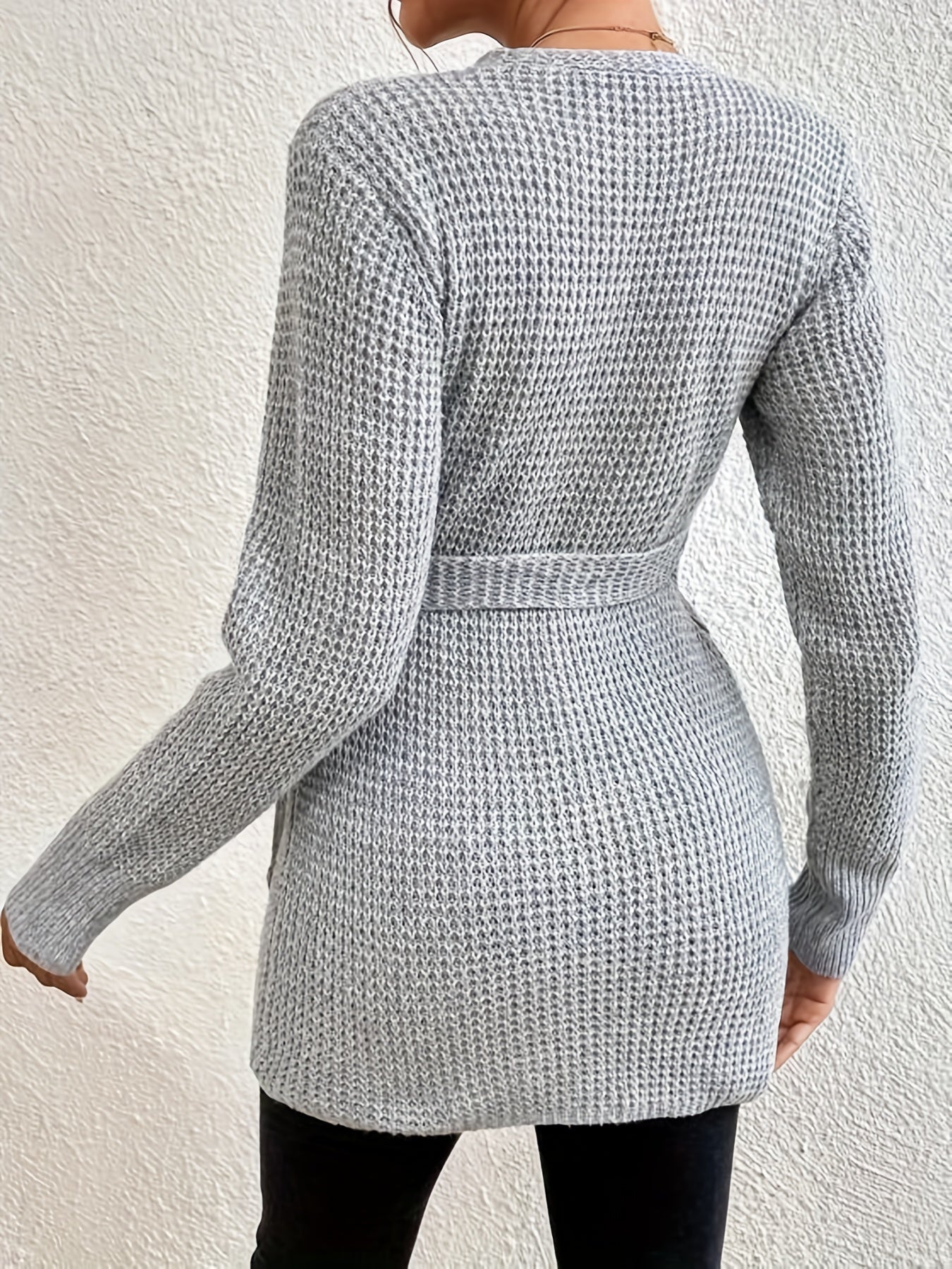 StrickChic | Damen Wickelstrickjacke mit Bindegürtel