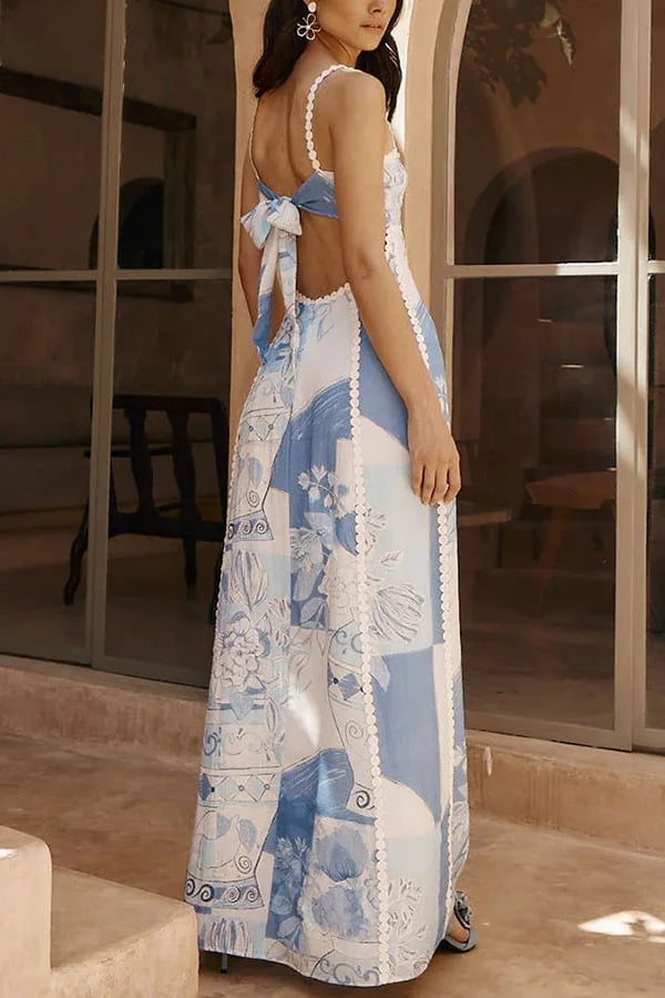 AzurTraum | Luftiges Boho-Maxikleid mit Mediterranem Print