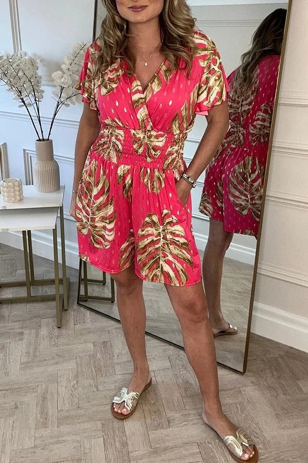TropischeVibes | Sommerliches Kleid mit Monstera-Print & Taillengürtel
