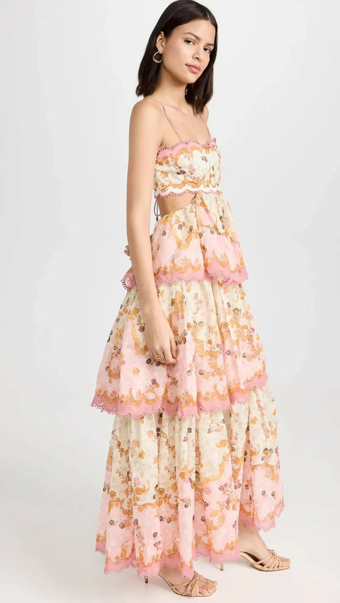 BlumenLux | Romantisches Spitzen-Maxikleid mit Volants