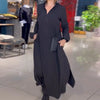 EleganzKleid | Stilvolles langes Kleid mit Kragen und Taschen