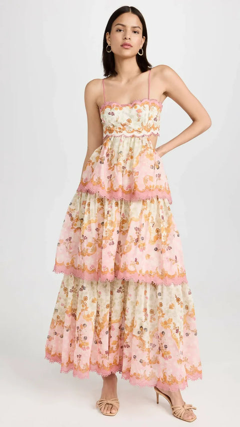 BlumenLux | Romantisches Spitzen-Maxikleid mit Volants