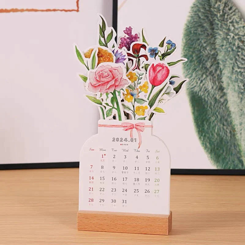 2024  Bloomy Flowers Desk Calendar | 1+1 Gratis