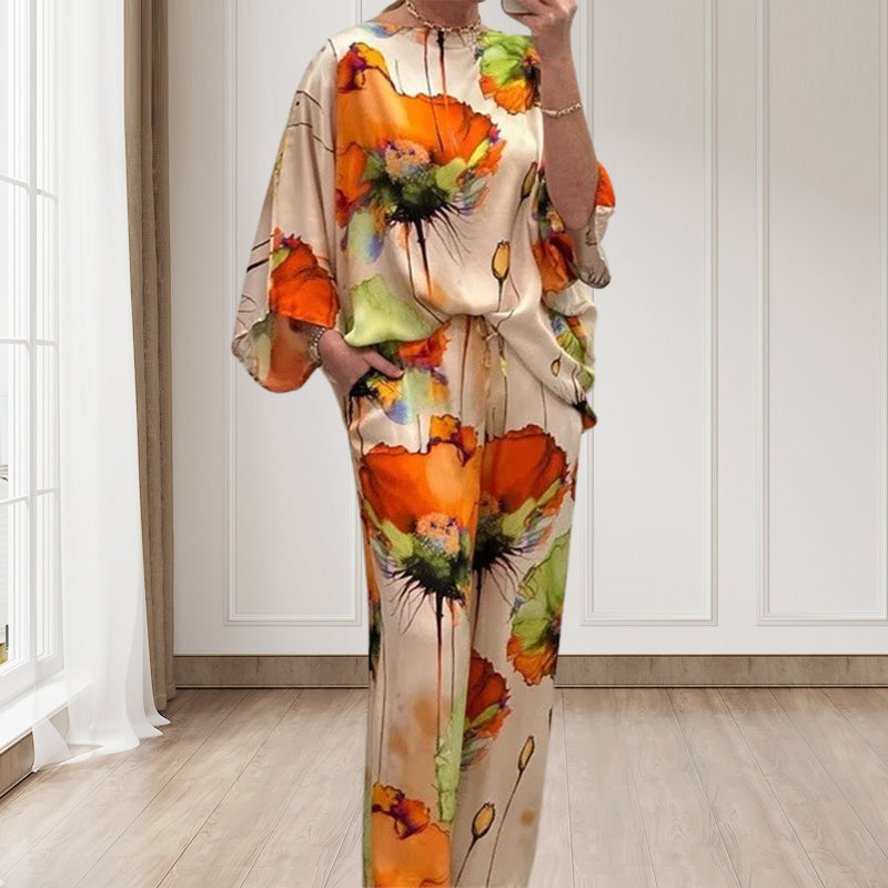 BlütenGlanz | Lockeres Damen-Zweiteiler-Set mit Aquarell-Blumenmuster