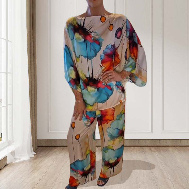BlütenGlanz | Lockeres Damen-Zweiteiler-Set mit Aquarell-Blumenmuster