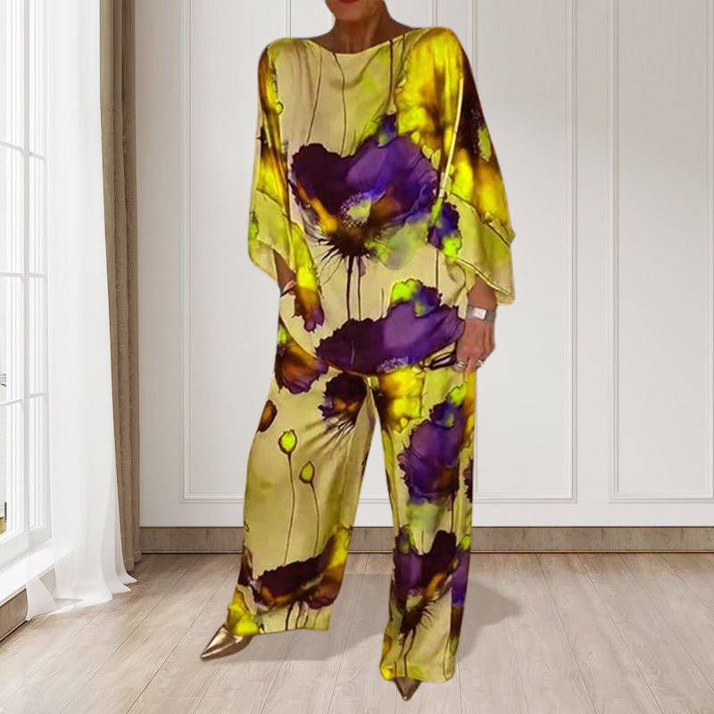 BlütenGlanz | Lockeres Damen-Zweiteiler-Set mit Aquarell-Blumenmuster