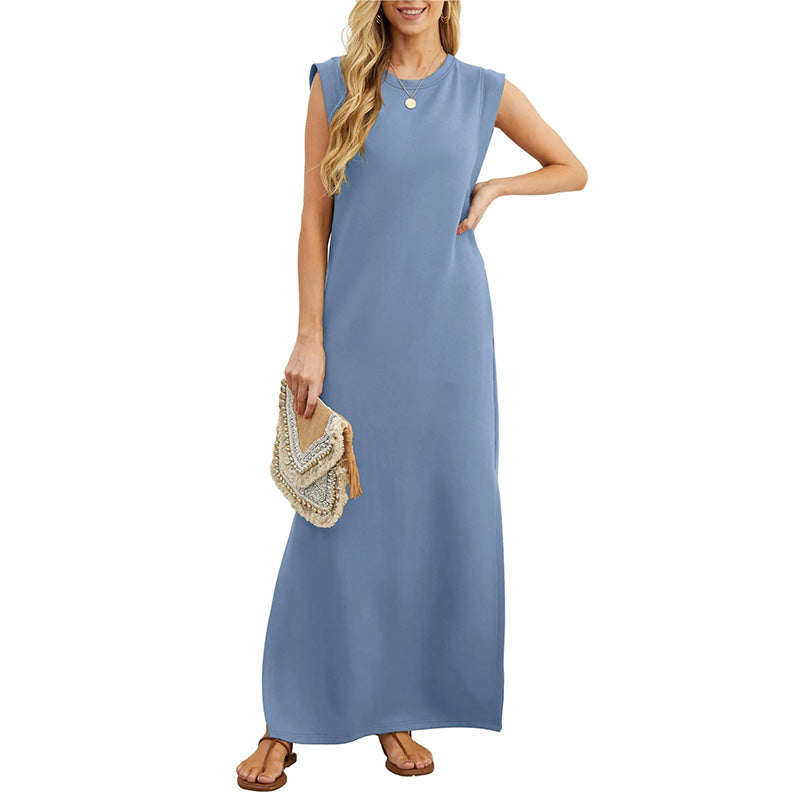 SchlichtSchick | Ärmelloses Maxikleid mit Schulterpolstern