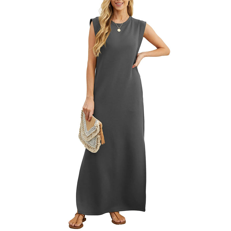 SchlichtSchick | Ärmelloses Maxikleid mit Schulterpolstern