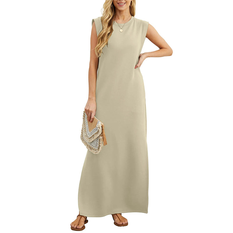SchlichtSchick | Ärmelloses Maxikleid mit Schulterpolstern